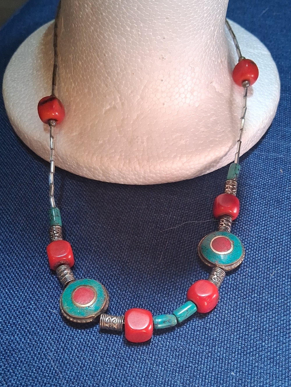 Coral and Turquoise Beaded Statement Necklace - Boho Women's Jewelry